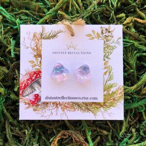 Pink & Purple Mushroom Stainless Steel Stud Earrings